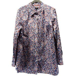 Talbots Women's Top Blouse Sz 1X Plus Blue Orange Floral Long Sleeve Button Up